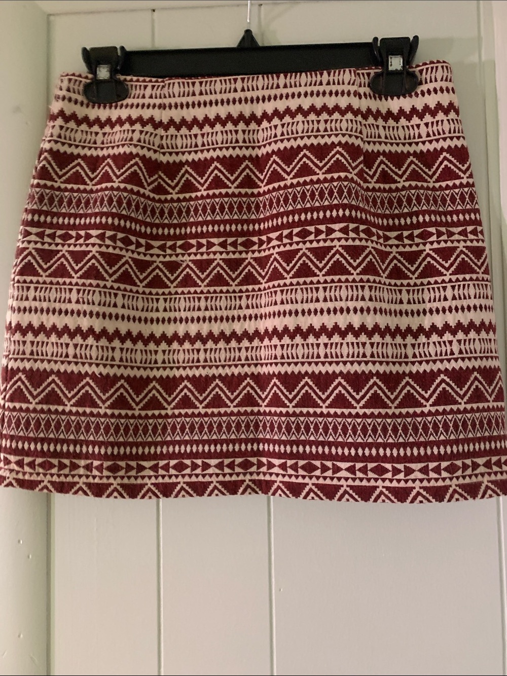 Ya Los Angeles Burgundy and Cream, Geometric, Tribal Print Mini Skirt Sz S